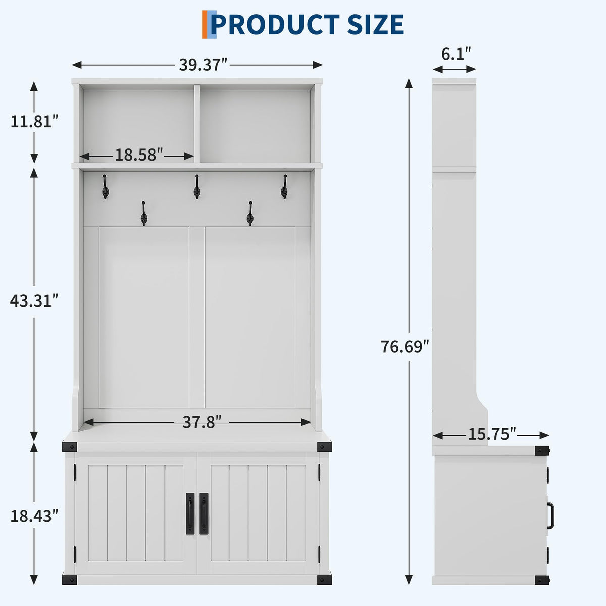 White Farmhouse Hall Tree with Shoe Storage