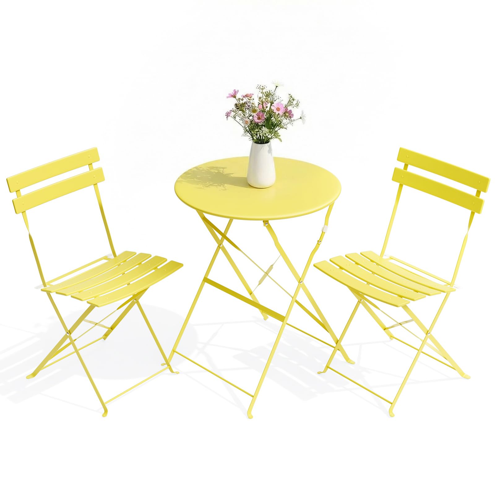 LIFERUN 3-Piece Folding Bistro Set Outdoor, Powder Coated Weatherproof Patio Furniture Set, Bistro Table and Chairs Set of 2 for Cafe, Patio, Garden, Balcony, Space Saving, Yellow