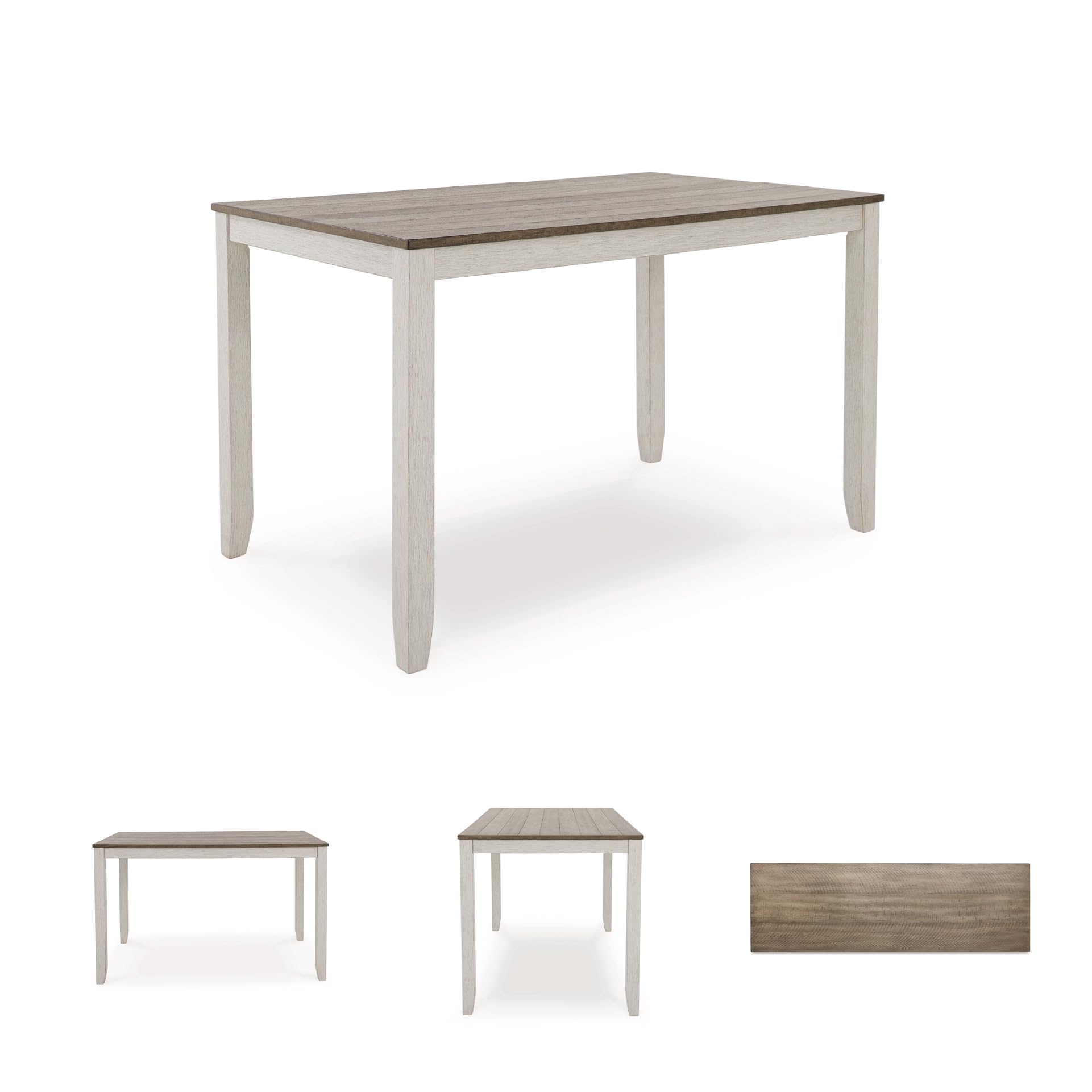 Signature Design by Ashley Skempton Modern Farmhouse Counter Height Dining Table and Upholstered Bar Stools, Set of 7, White & Light Brown