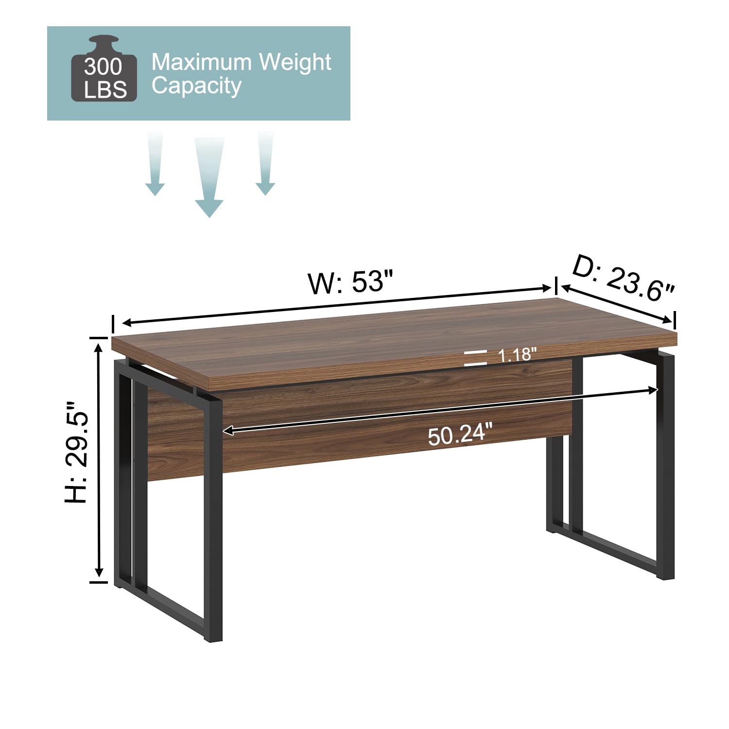 EXCEFUR Home Office Desk, Modern Computer Desk for Workstation, Wood Metal Executive PC Laptop Study Writing Table for Living Room, 53 Inch, Rustic Walnut