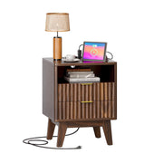 Fluted Nightstand with Charging Station & 2 Drawers
