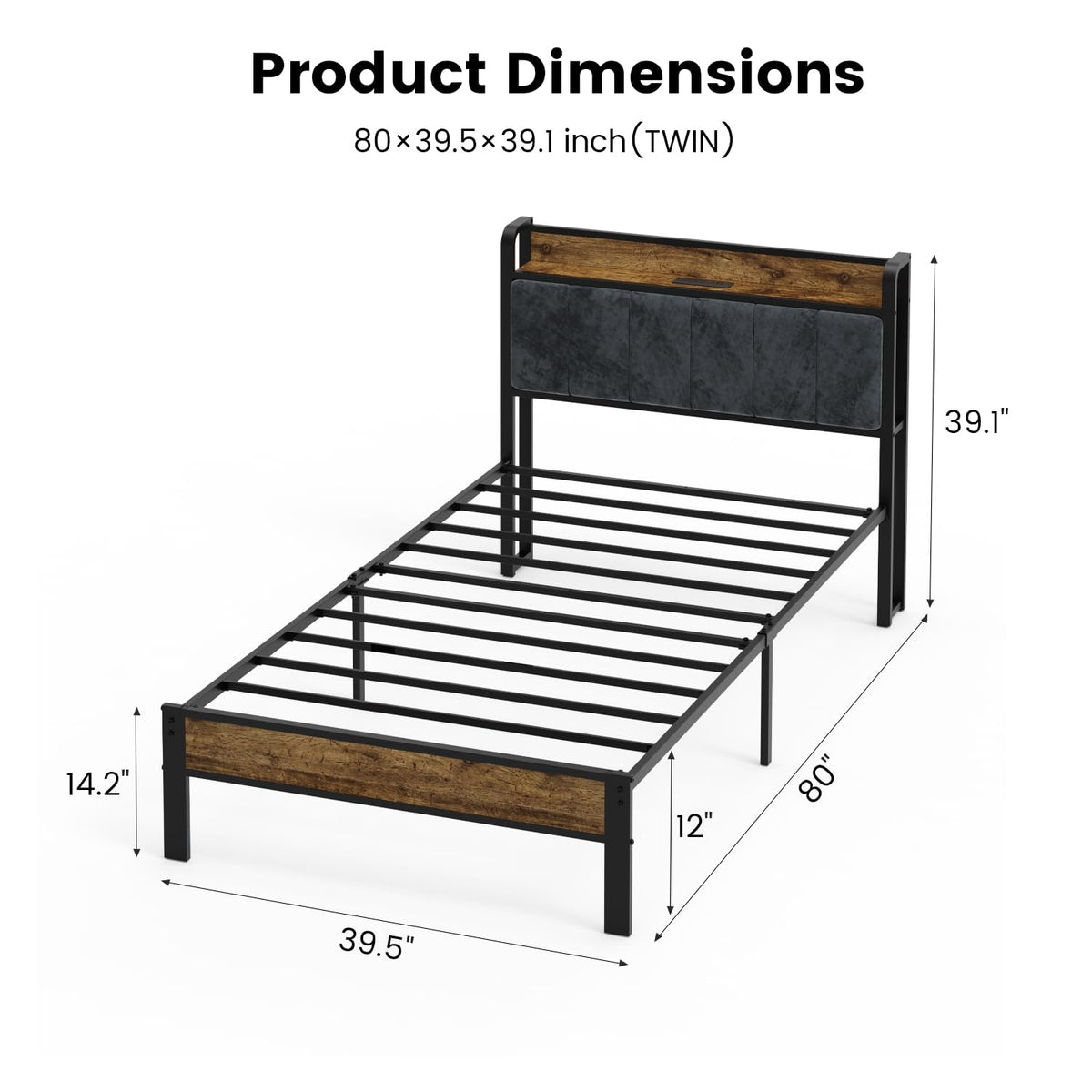 ALBERTO Twin Size Bed Frame with USB Charging Station and Smart LED Lights