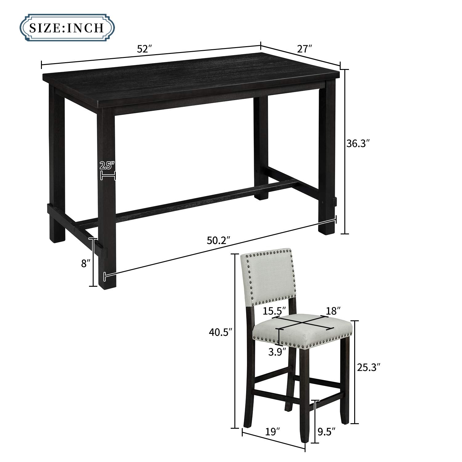 5-Piece Counter Height Dining Set with Faux Marble Table & Upholstered Chairs