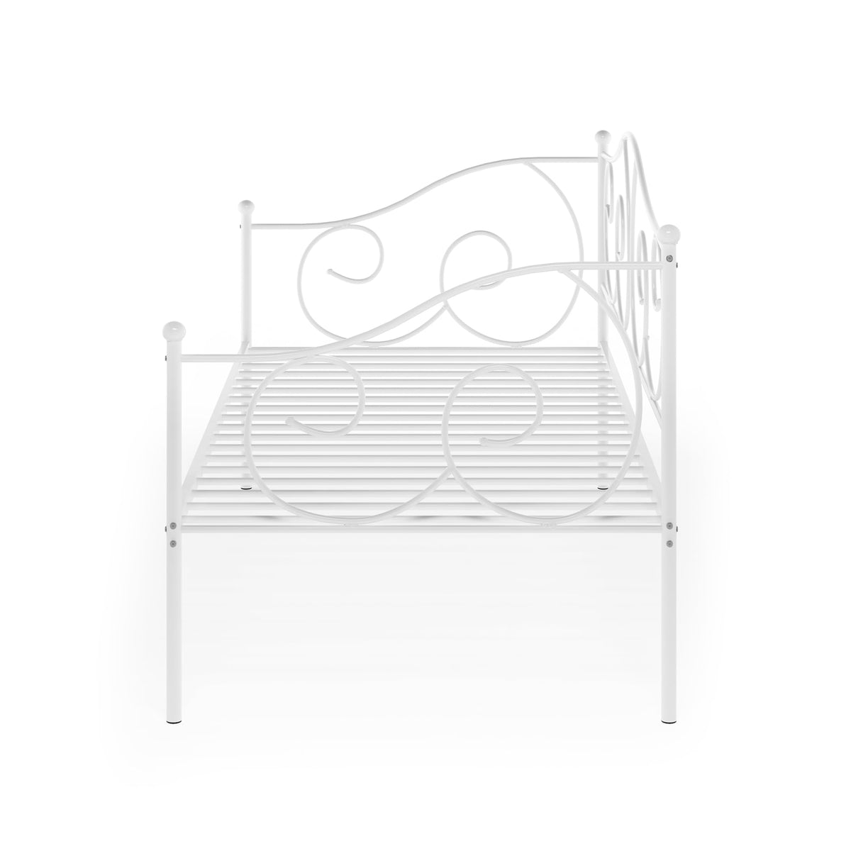 Furinno Angeland Metal Twin Daybed, Heavy Duty Metal Bed Frame, Sofa Bed, with Slats Support Platform, for Bedroom, Living Room, Dorm, Twin, White