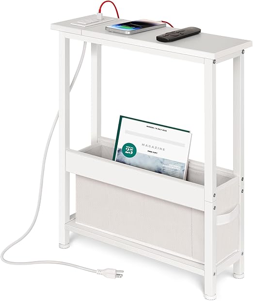 Slim Side Table with Storage, Drawer & USB Charging Ports
