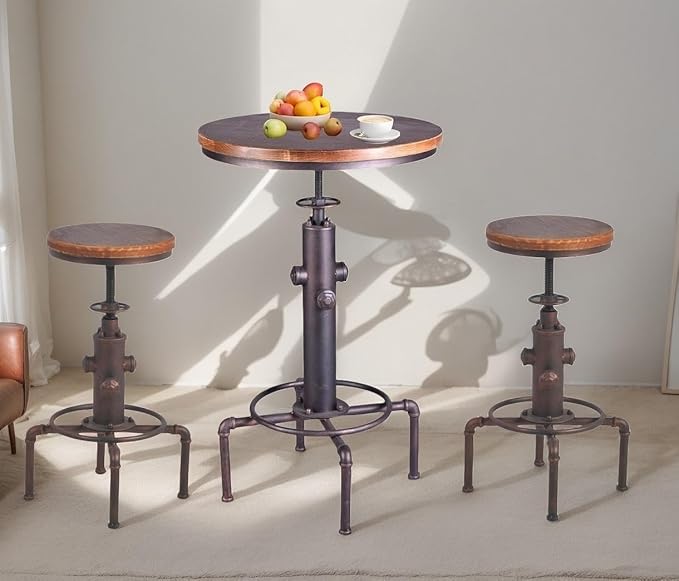 Industrial Pub Table & 2 Stools Set