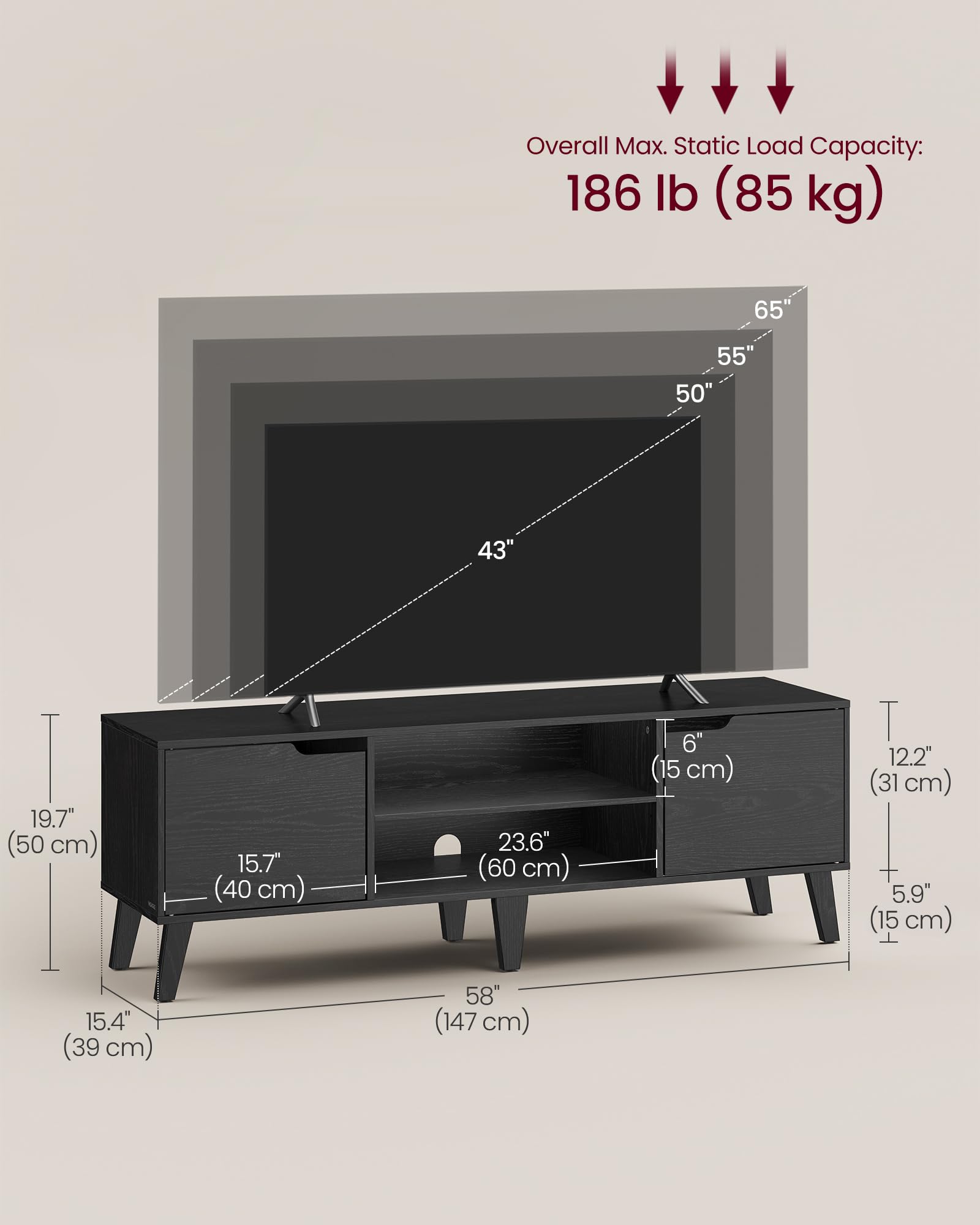58" TV Stand with Adjustable Shelf & Storage Cabinets