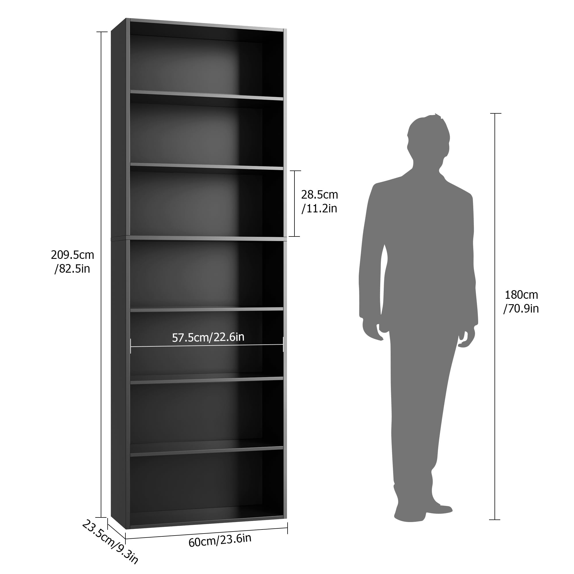 FACBOTALL 82" Tall Bookshelf, 7-Tier Open Shelves Bookcase, Freestanding Display Storage Shelves, Tall Bookcase Home Decor Furniture for Home Office, Living Room, Bedroom, Black