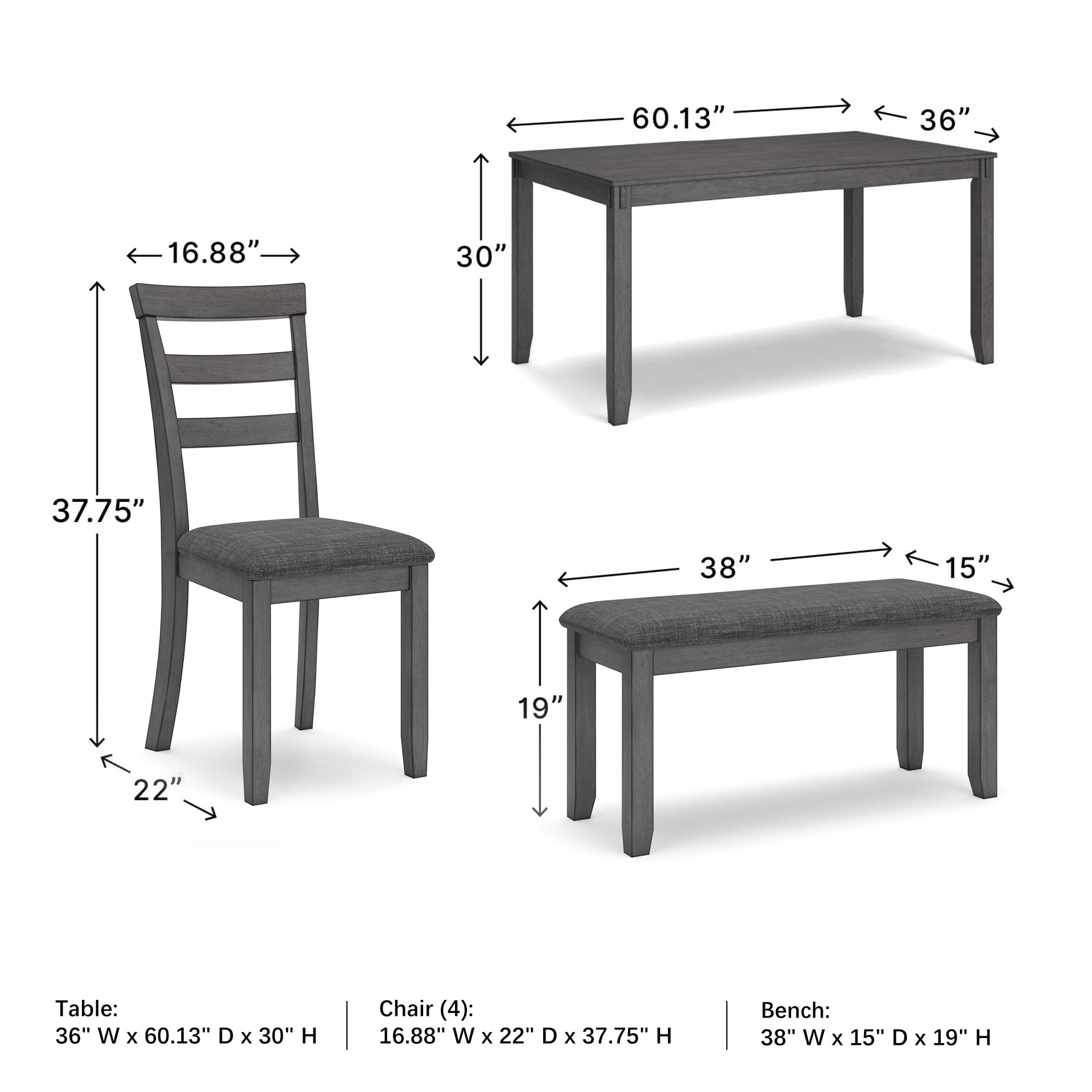 Signature Design by Ashley Bridson Dining Table Set For 6 With Bench, Wood 6‑Piece Kitchen Table And Chairs With Upholstered Seats, Transitional Charcoal Gray Dining Room Collection For Family Meals