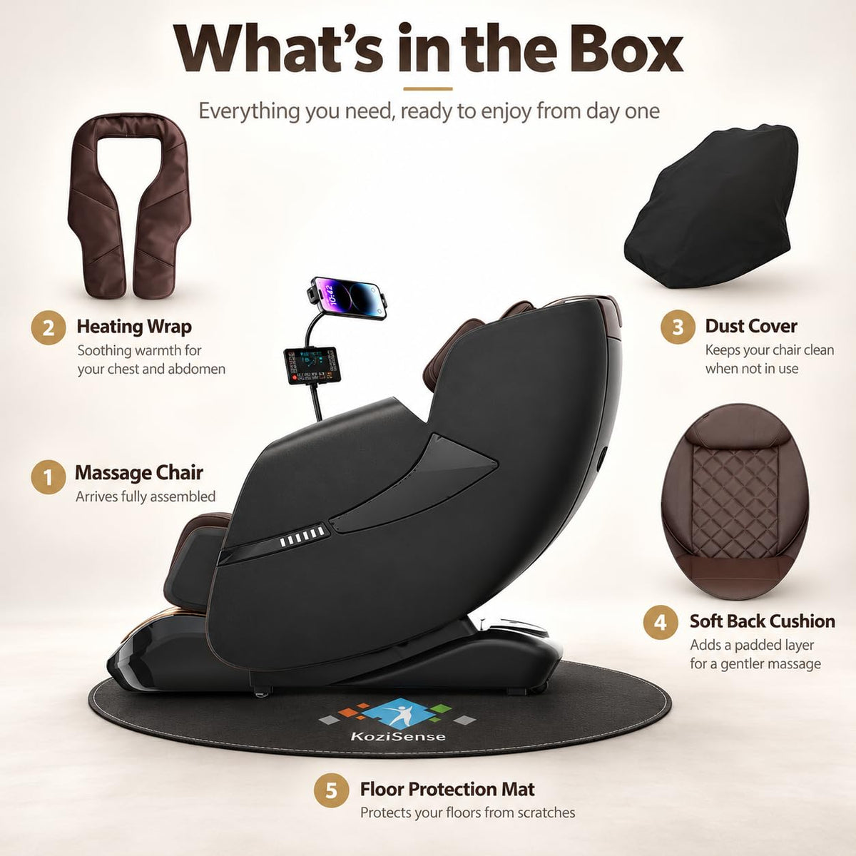 KoziSense A18 Zero Gravity Full Body Massage Chair with Heat Brown and Black