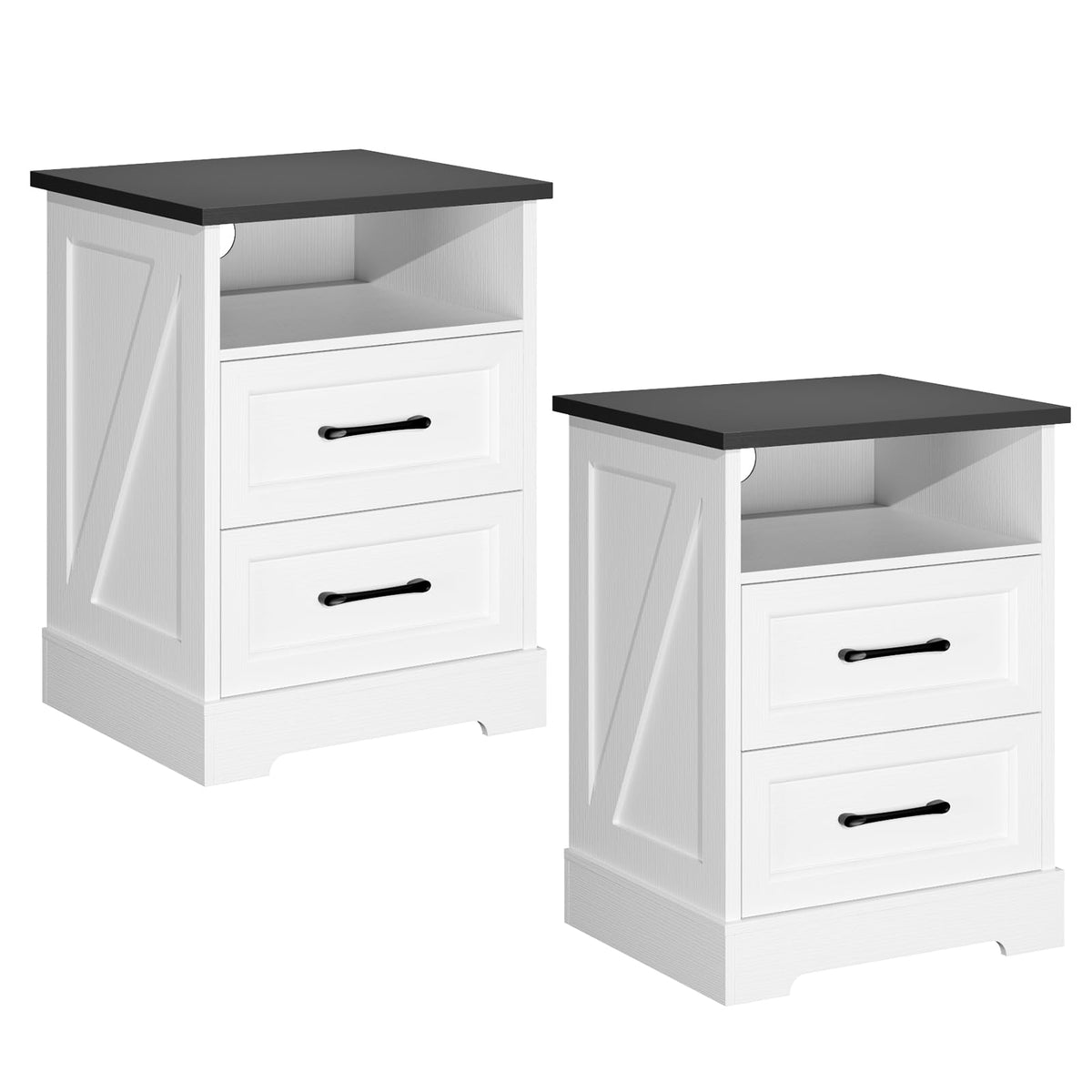 White Farmhouse Nightstands, Set of 2
