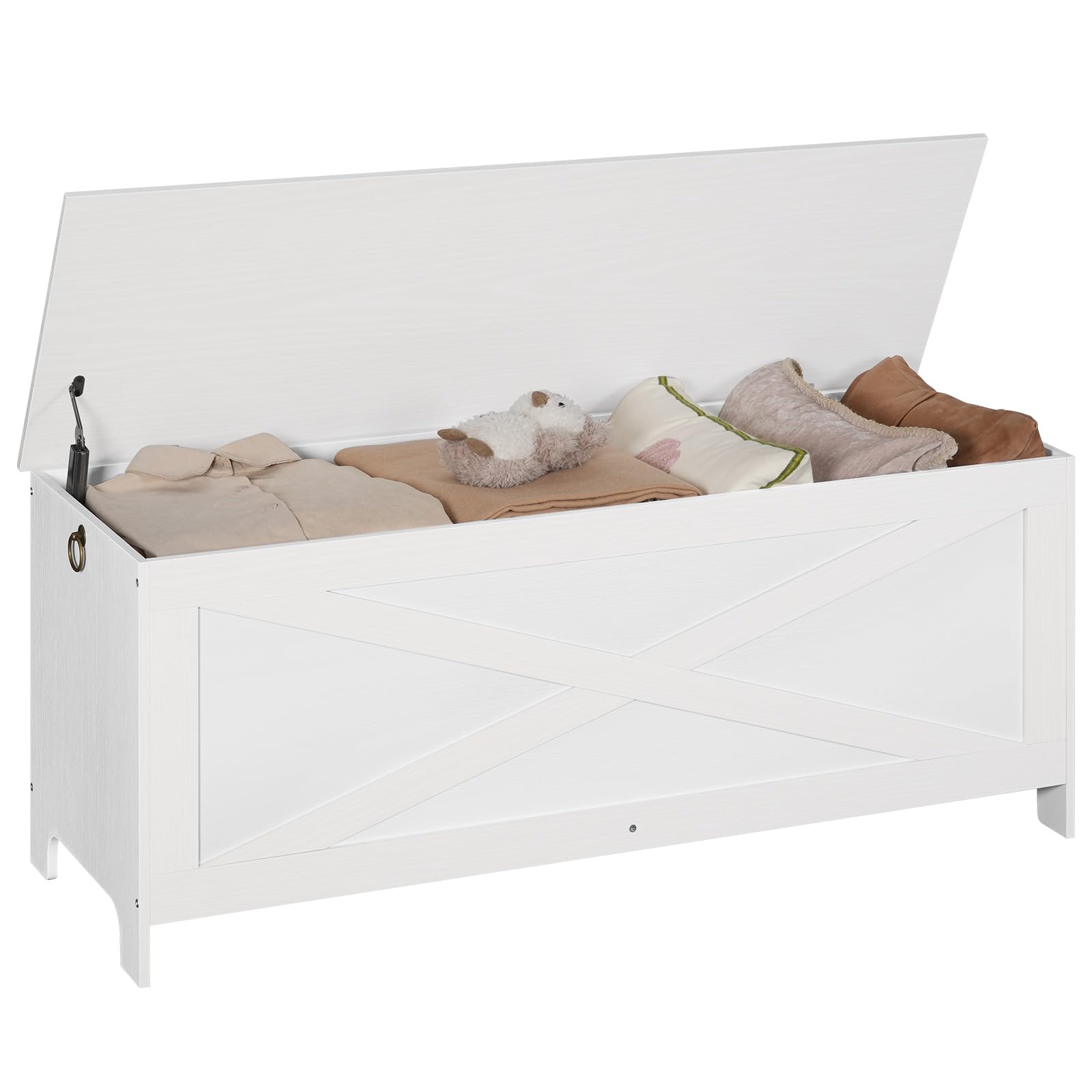 MAHANCRIS 47.2" Toy Chest, Sturdy Entryway Storage Chest with Safety Hinge, Retro Toy Box, Wooden Look Accent Furniture for Living Room, Bedroom, White SCBW48801