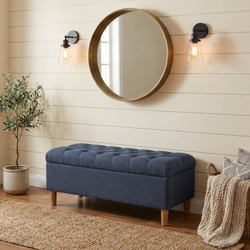 HomePop 40" Ainsley Button Tufted Storage Bench - Blue Woven