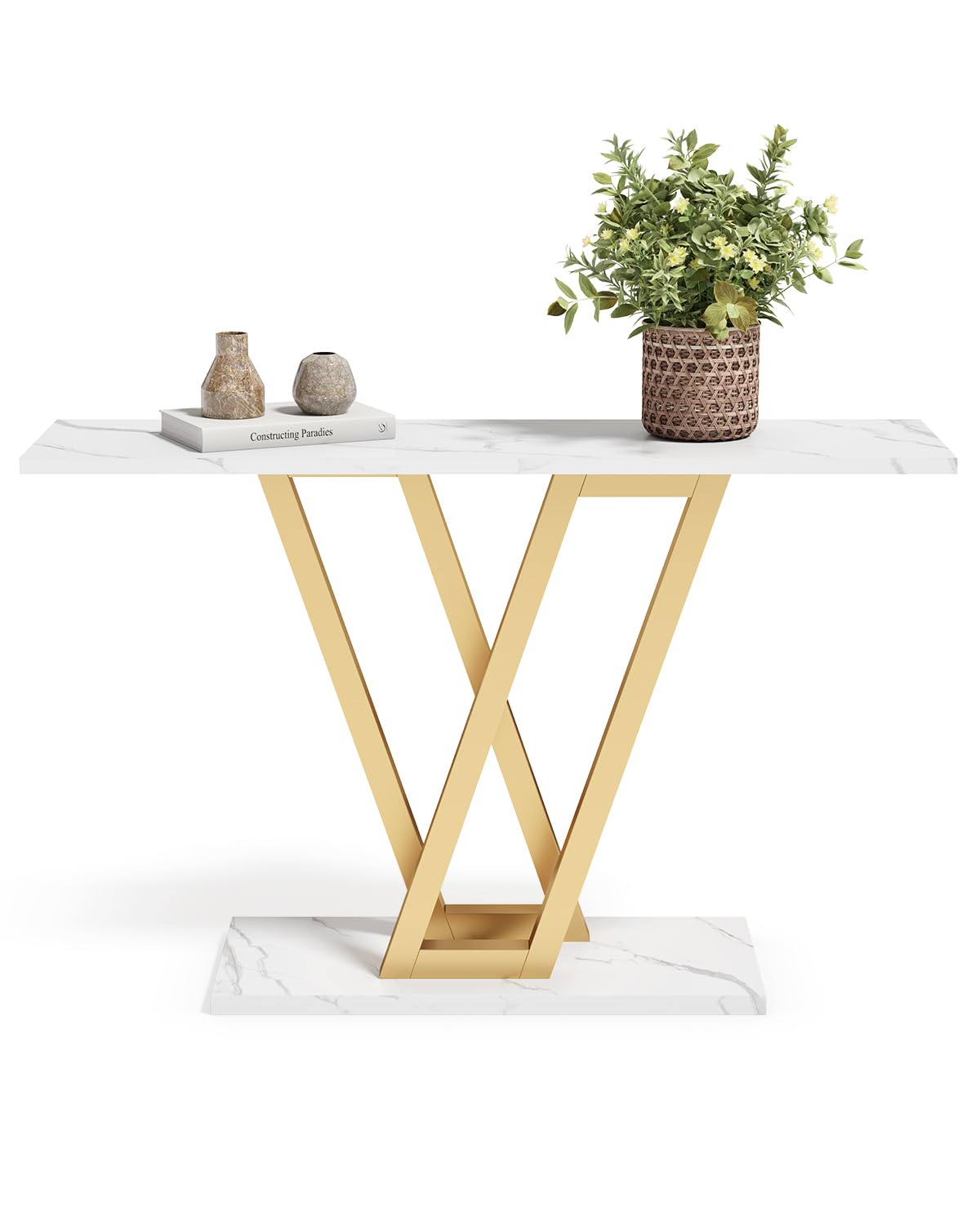 LITTLE TREE Console Table Hallway Table for Entryway 43 Inch Sofa Table Entryway Tables for Living Room, White & Gold