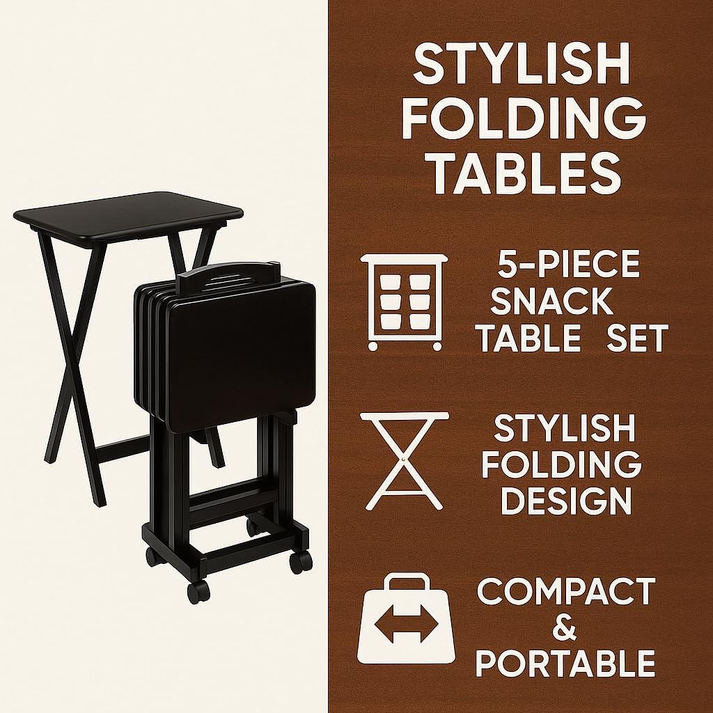 5-Piece Folding Snack Table Set with Storage Stand