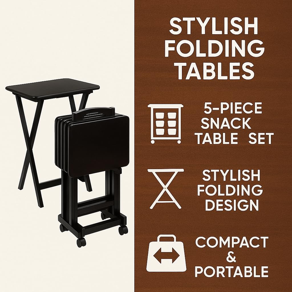 5-Piece Folding Snack Table Set with Storage Stand