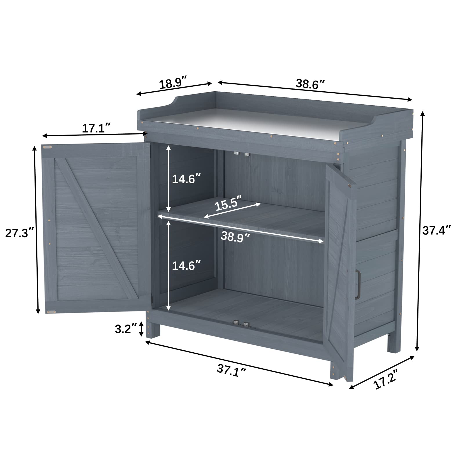 Outdoor Wooden Garden Storage Cabinet with Potting Bench