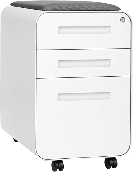 3-Drawer Mobile File Cabinet with Cushion Seat