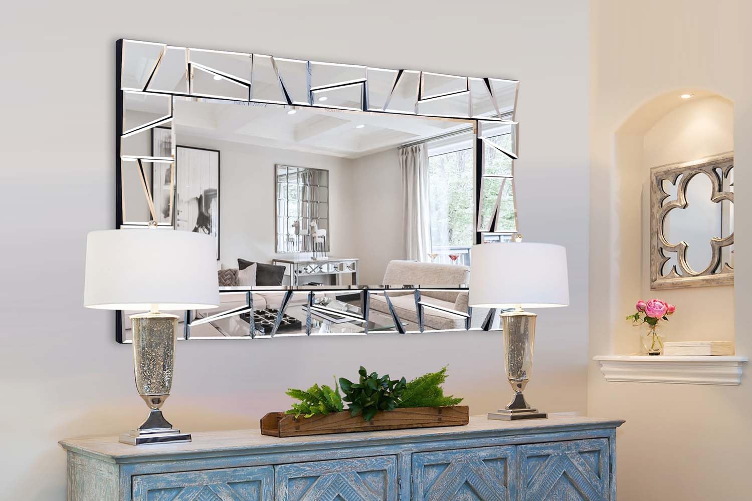 Large Rectangular Wall Mirror with 3D Beveled Glass Frame