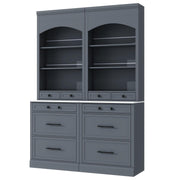 Merax Modern 83.7inch Freestanding Kitchen Hutch with Faux Marble Top, Kitchen Pantry with 5 Storage Drawers and Adjustable Shelf, Set of 2, Gray