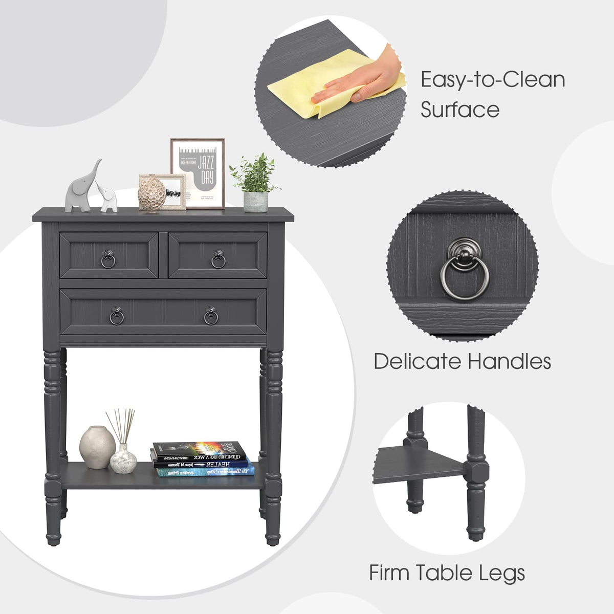 Gray Console Table with Drawers