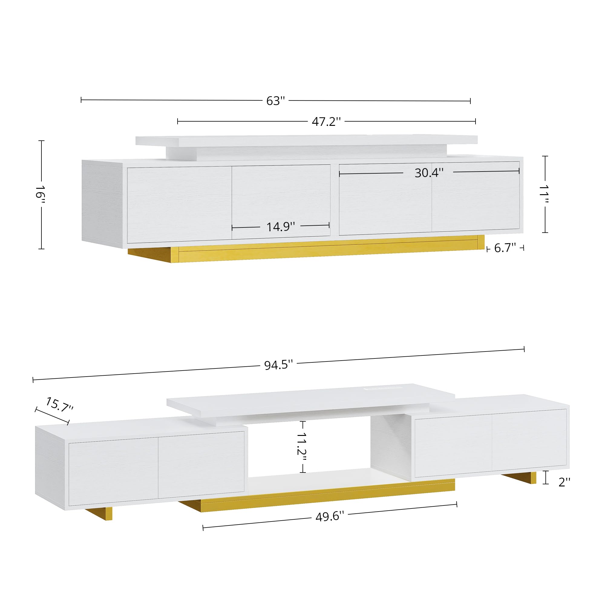 Extendable TV Stand for 55–90" TVs with LED Lights & Charging Station