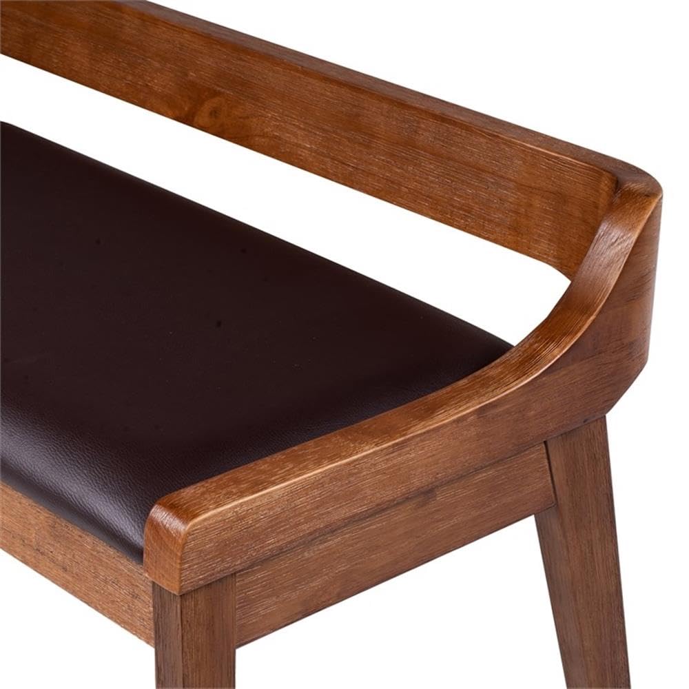 Mid-Century Modern Dining Bench with Faux Leather Cushion