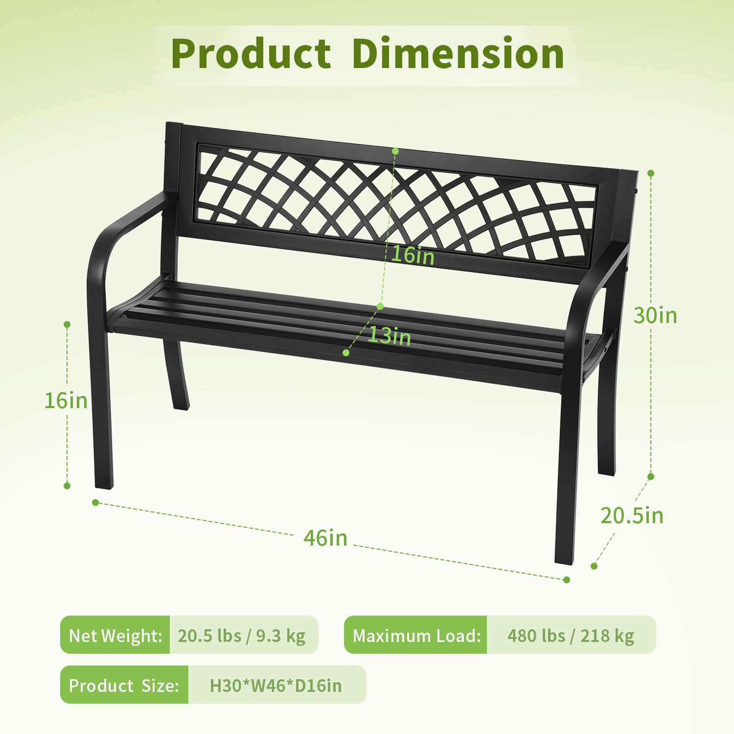 Outdoor Metal Garden Bench with Mesh Backrest