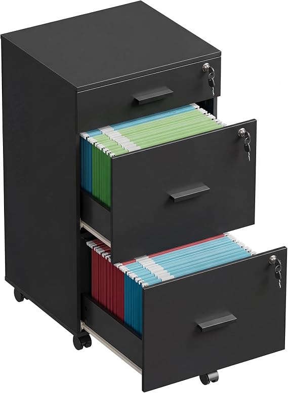 3-Drawer Locking File Cabinet with Wheels