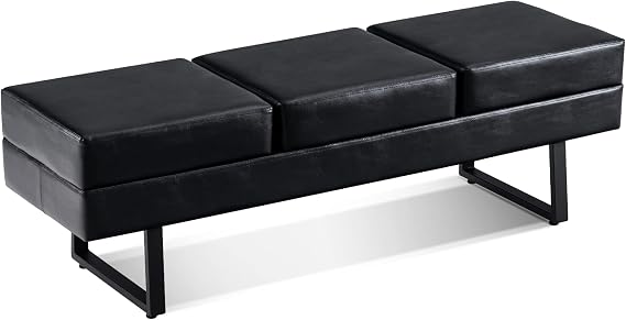3-Seat Faux Leather Reception Bench