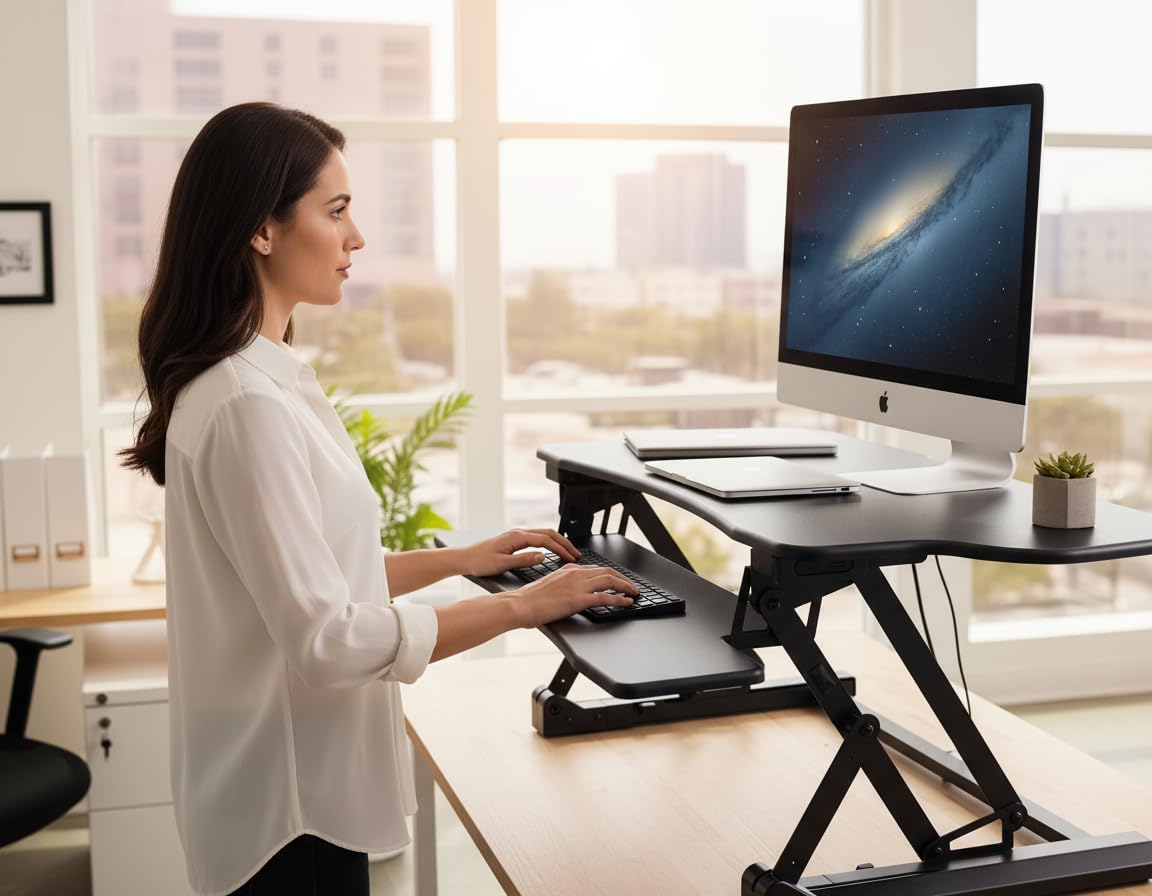 Electric Standing Desk Converter – Dual Monitor, 48.5"