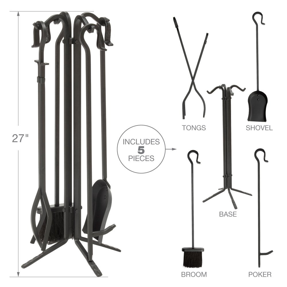 5-Piece Wrought Iron Fireplace Tool Set