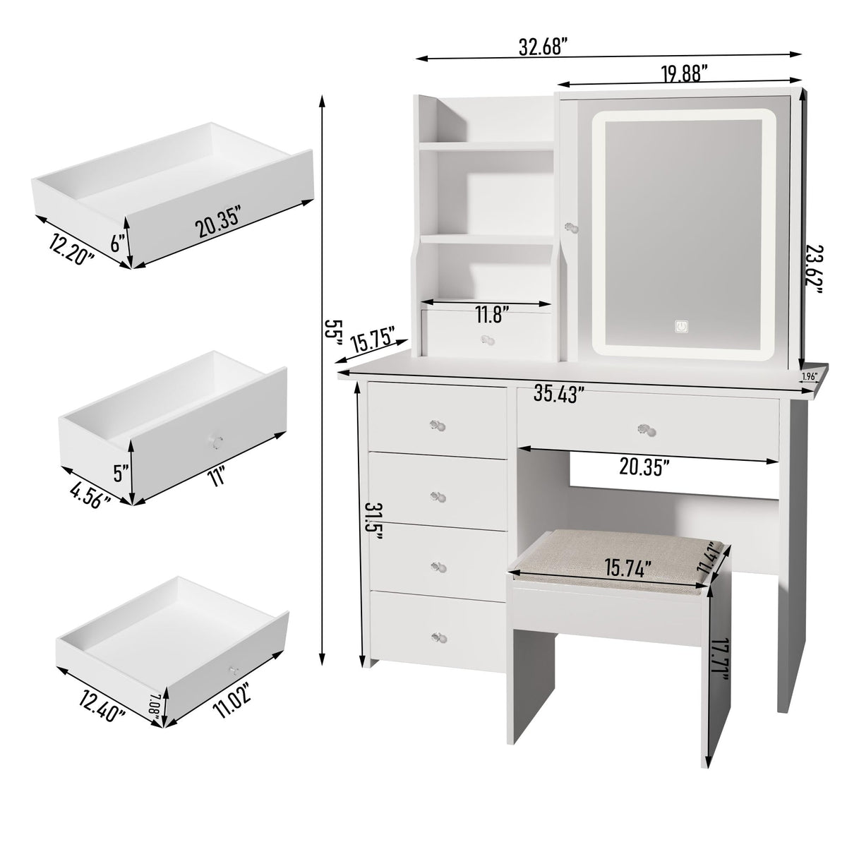 White Vanity Desk with LED Mirror