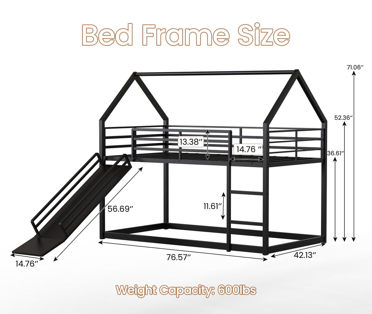 Twin Bunk Bed with Slide & LED Lights