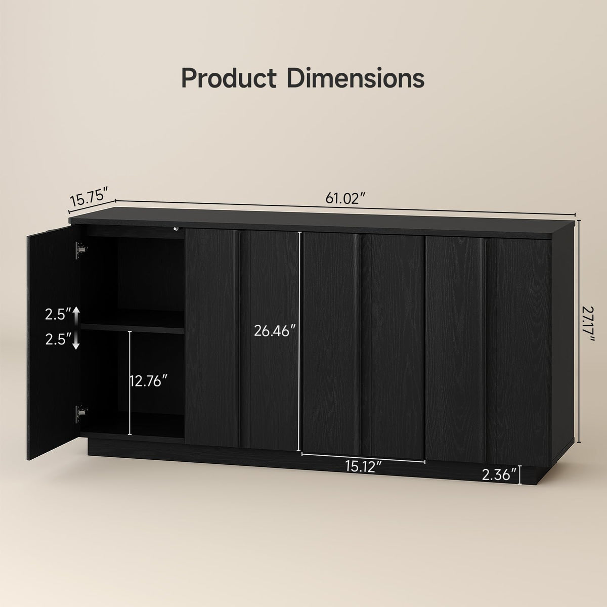 ONBRILL 61" Sideboard Buffet Cabinet with Storage Black