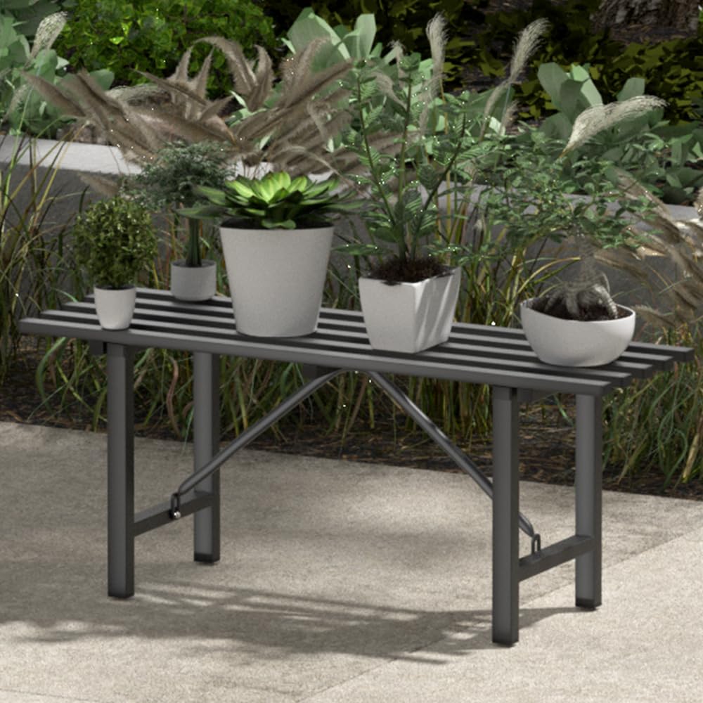 DHYGOTFUR Outdoor Plant Stand Aluminum, Indoor Heavy Duty Metal Bench