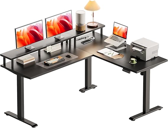 L-Shaped Electric Standing Desk with Power Outlets