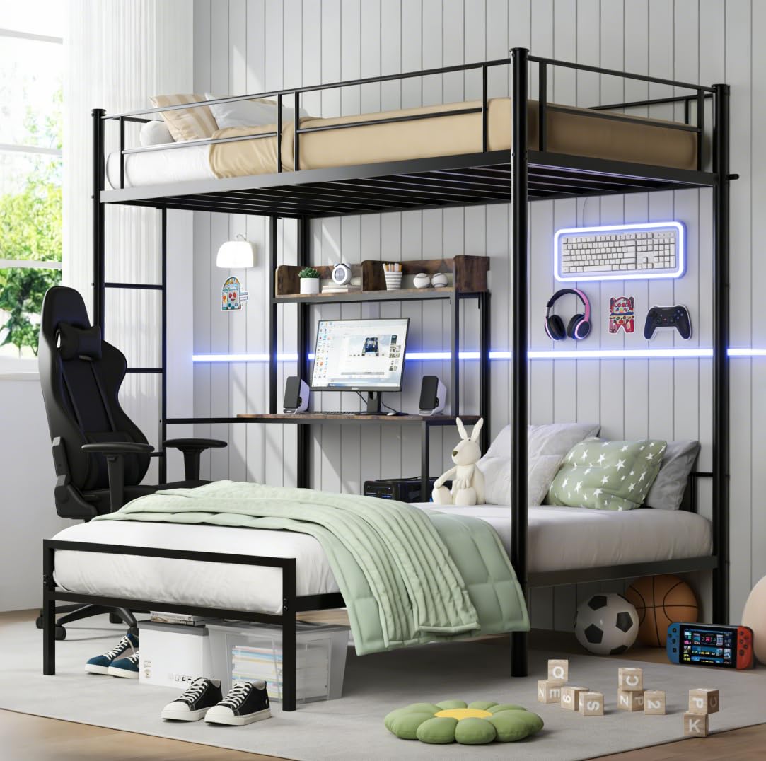 Metal Bunk Bed with Desk