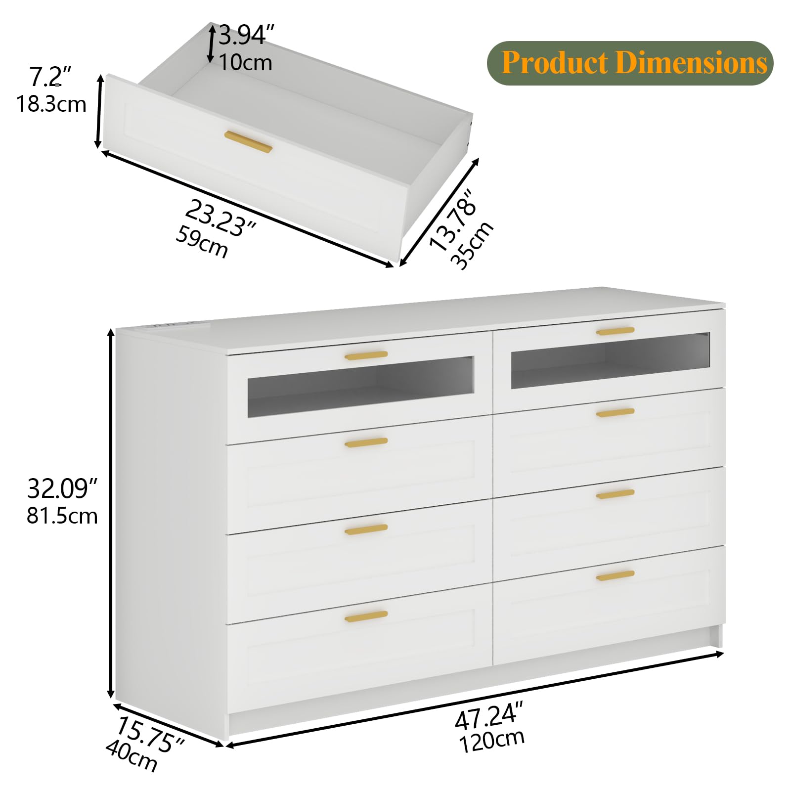 8-Drawer Dresser with LED Lights & Charging Station