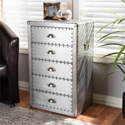 French Industrial 5-Drawer Metal Accent Chest – Silver
