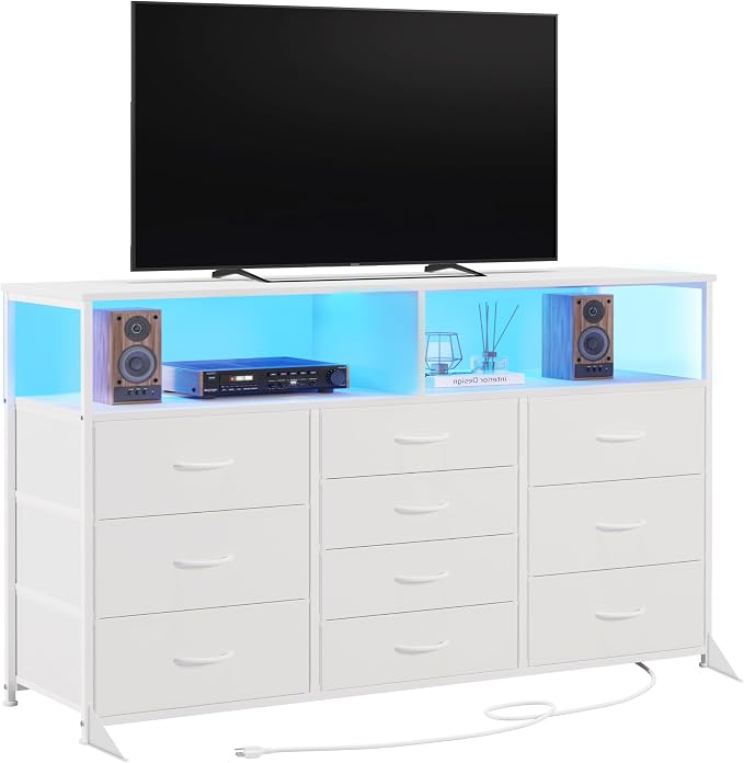 10-Drawer LED Dresser TV Stand