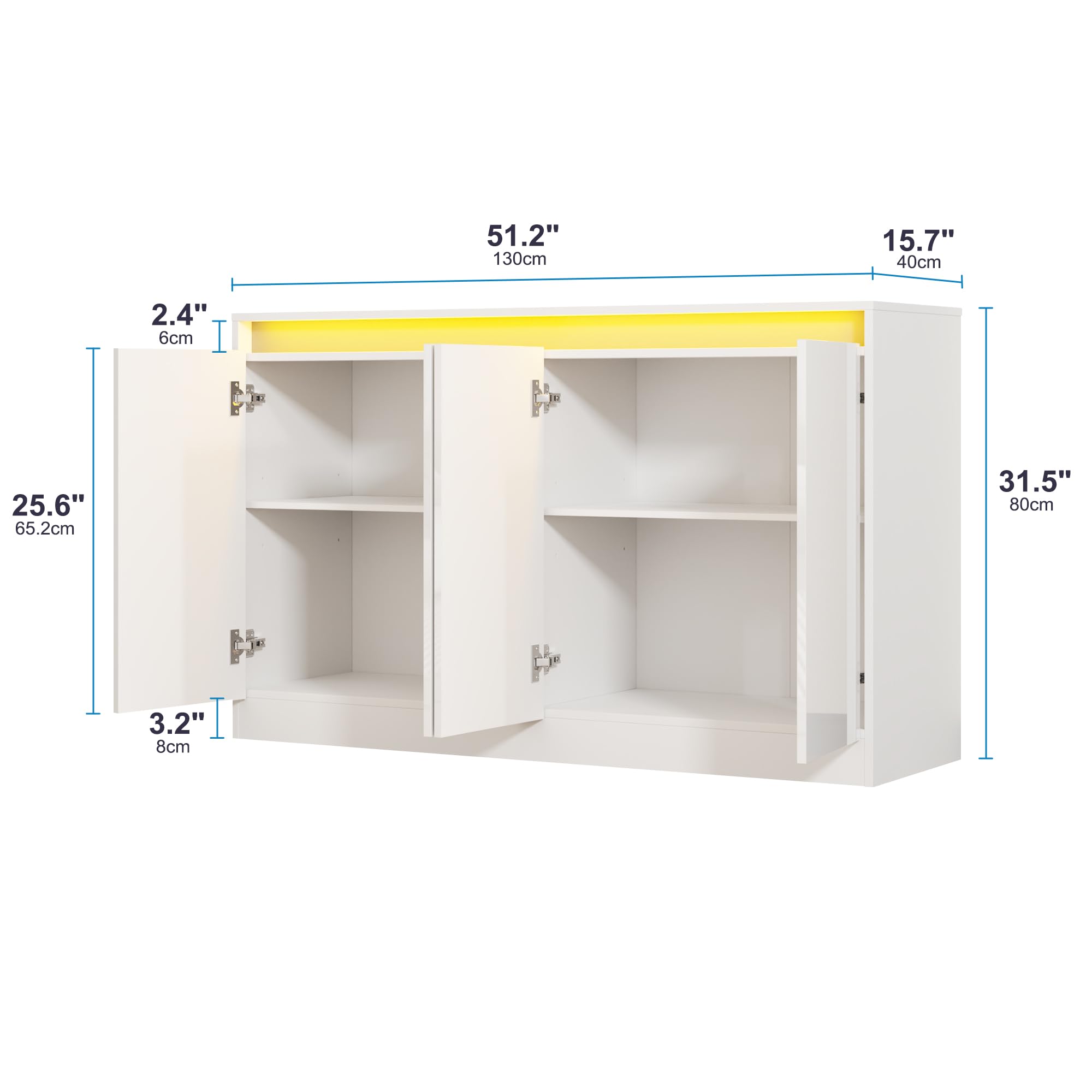 LED Buffet Cabinet with 4 Doors & Charging Station