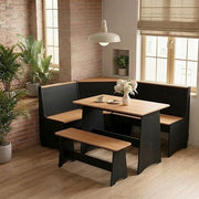 L-Shaped Breakfast Nook Dining Set with Corner Bench & Storage