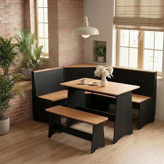 L-Shaped Breakfast Nook Dining Set with Corner Bench & Storage