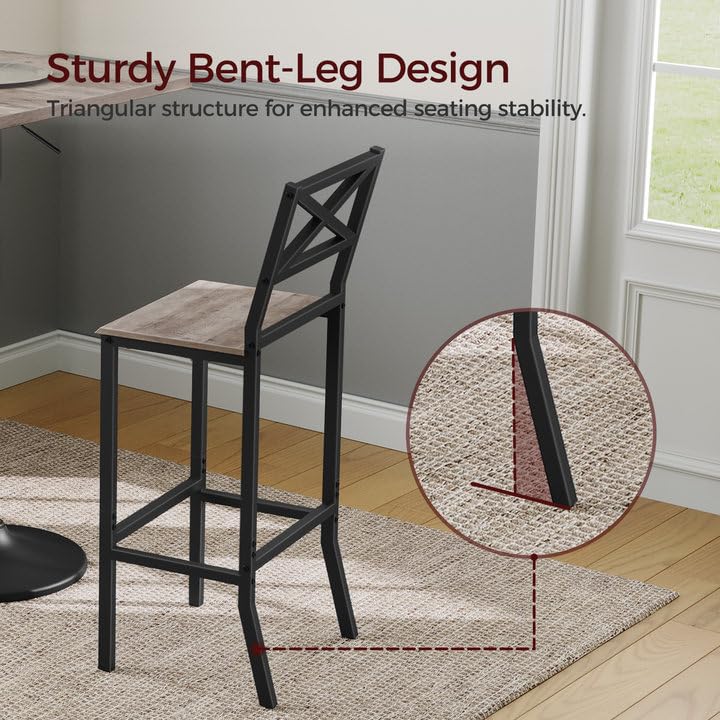 Bar Stools Set of 2 with Backrest & Footrest, 26" Counter Height