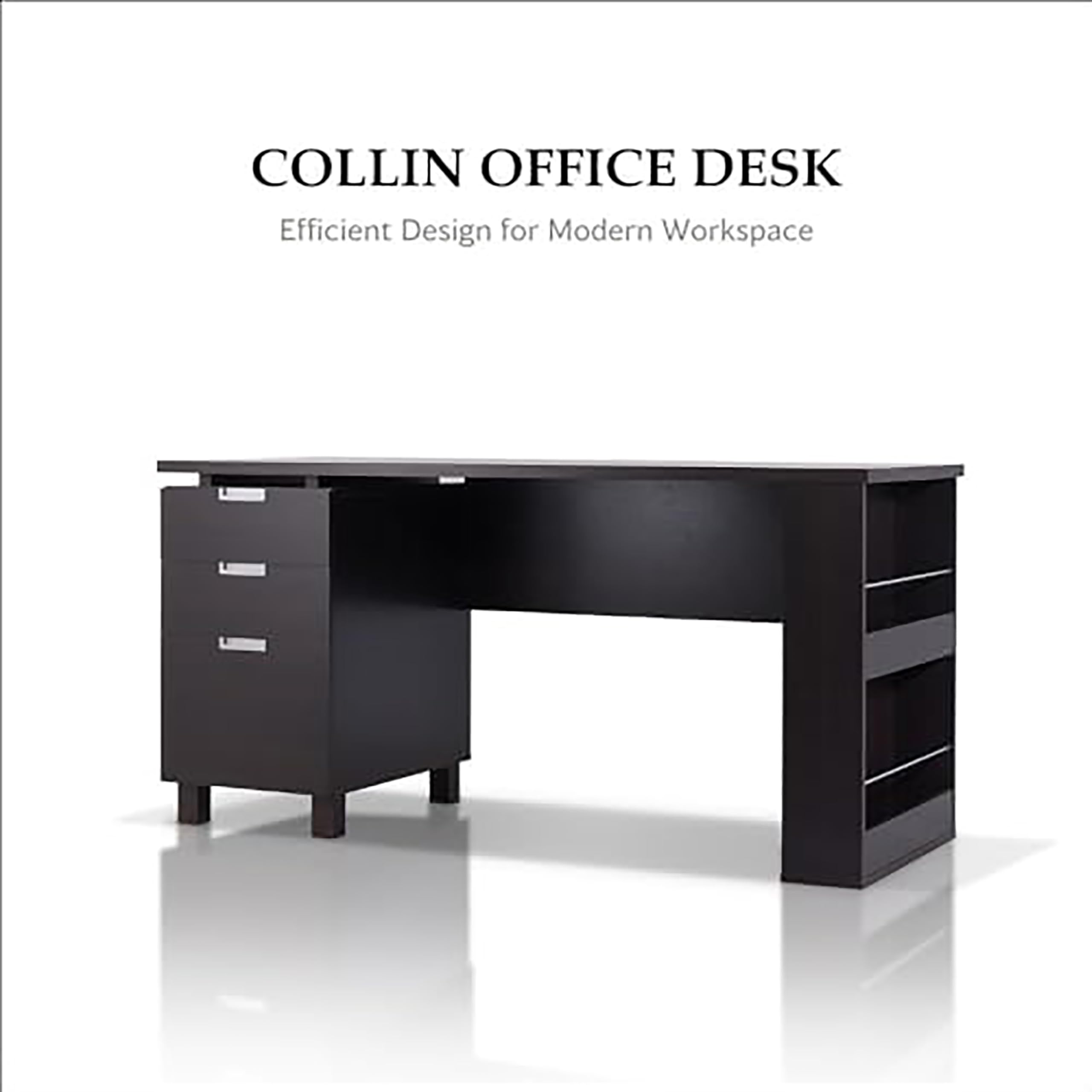 3-Drawer Office Desk with File Cabinet & Magazine Racks, Espresso