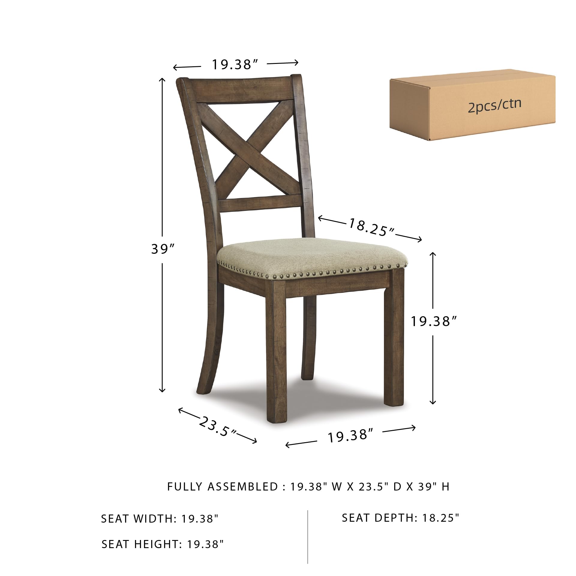 X Back Upholstered Dining Chairs, Set of 2