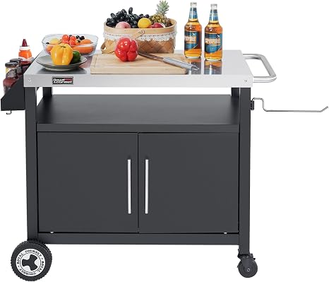 Double-Tier Outdoor Dining Cart with Shelf, Bottle Opener & Wheels