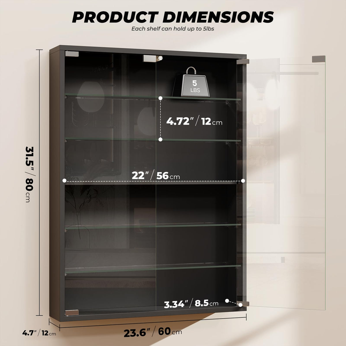 Aauro Home Wall Display Case with Glass Doors, Sports Card Display Case