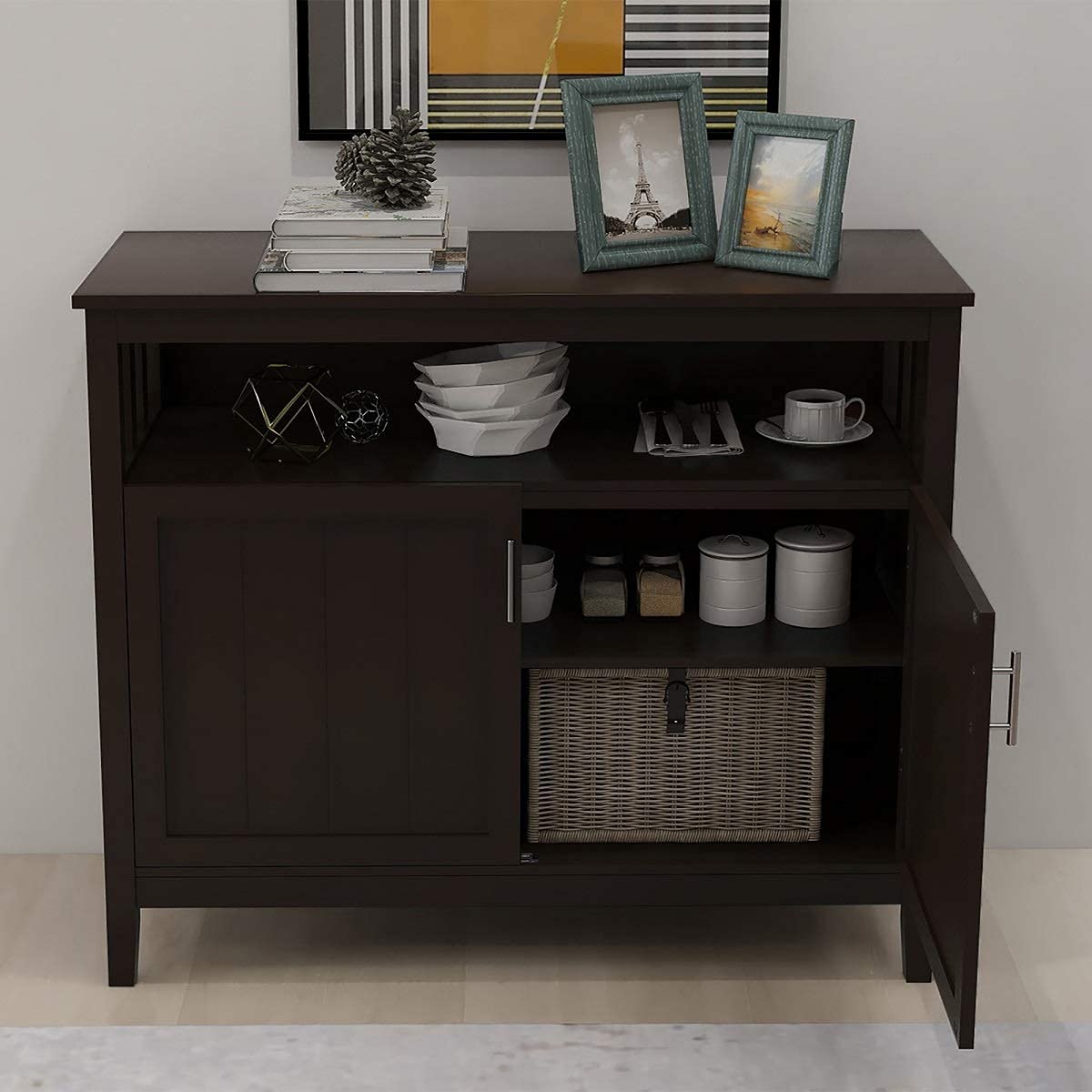 topbest Kitchen Storage Sideboard Dining Buffet Server Cabinet Cupboard, Modern Dining Storage with 2 Doors and Adjustable Middle Shelf for Kitchen, Bedroom, Dining Room (Brown)